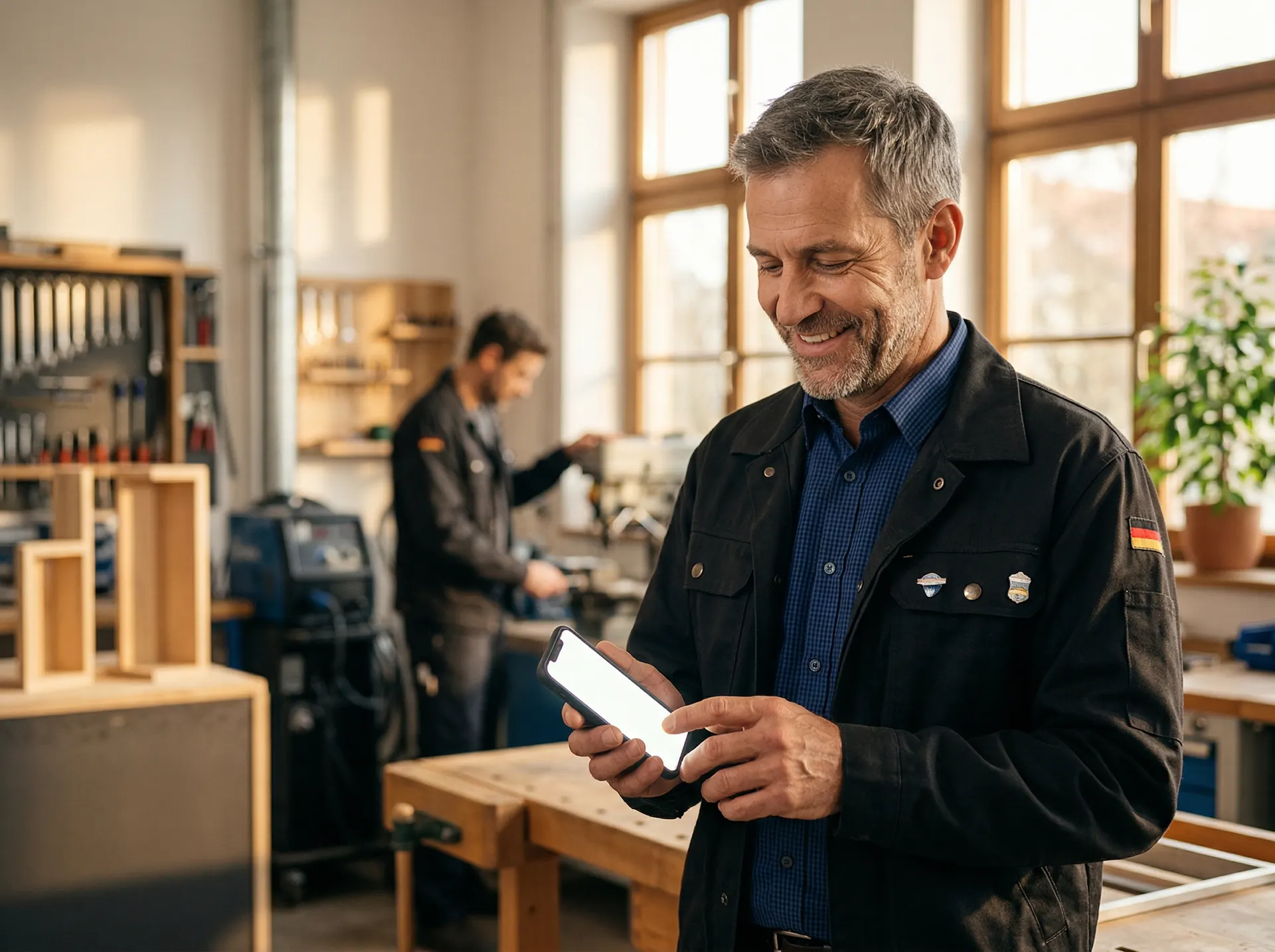 Zufriedener Unternehmer mit neuen Kundenanfragen